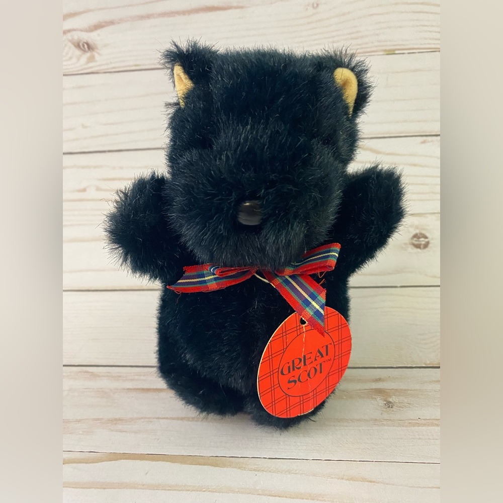 Vintage 1986 Great Scot Black Dog North American Bear Co Plush 7.5” Squeaks HTF
